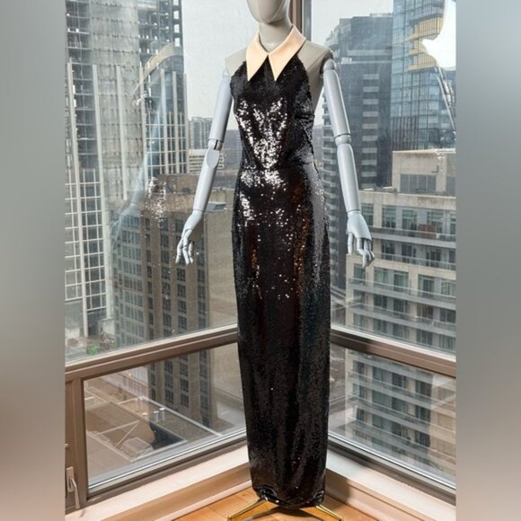 🆕 BRONX & BANCO 🧿 NWOT Wednesday Black Sequin Halterneck Maxi Gown Sz L US 8 - Picture 4 of 14